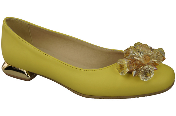 Damen Zitrone Pumps mit Kristallen flach Naturleder 216 ElitaBut