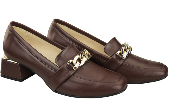 Damenschuhe mit Zierkette Pumps Mokassins Naturleder 193 Schokolade ElitaBut