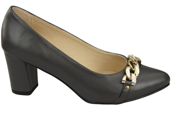 Klassische Frauen Graphite Naturleder Schuhe mit Gold Ornament Kette 200 ElitaBut