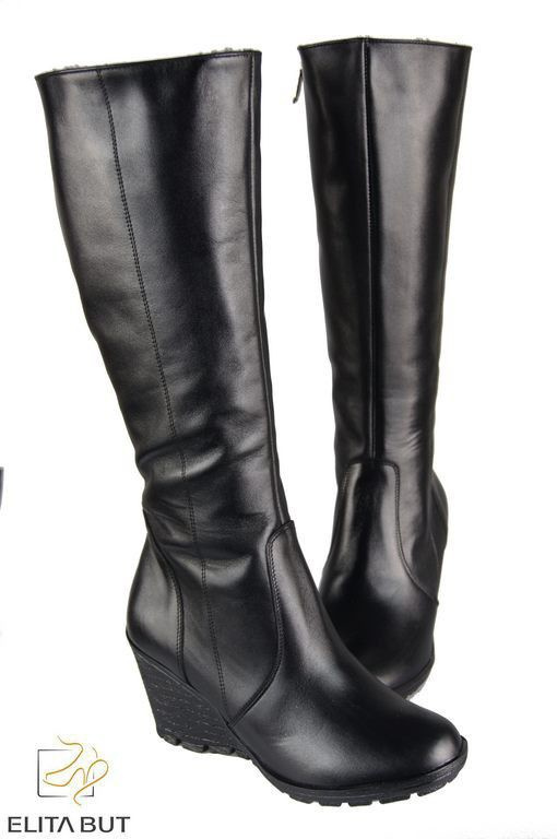 Schuhe Damen-Keilstiefel, Naturleder, Schwarz 745 ElitaBut