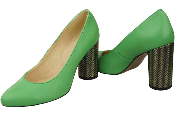 Damenschuhe Limette Pumps Naturleder Bunter Zierabsatz 194 ElitaBut