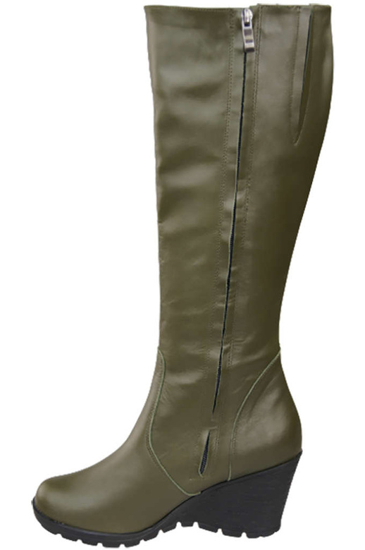 Damenschuhe Keilstiefel, Naturleder, Olive 745 ElitaBut