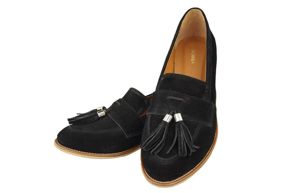 Schuhe Damen Mokassins Naturveloursleder Schwarz 134 ElitaBut