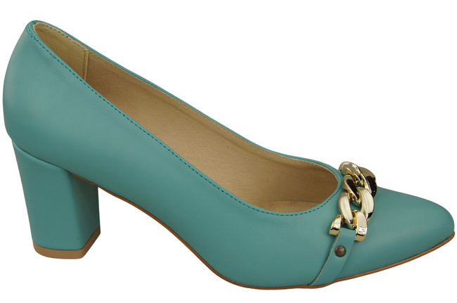 Klassische Frauen Türkise Naturleder Schuhe mit Gold Ornament Kette 200 ElitaBut