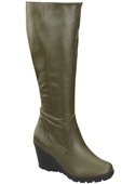 Damenschuhe Keilstiefel, Naturleder, Olive 745 ElitaBut