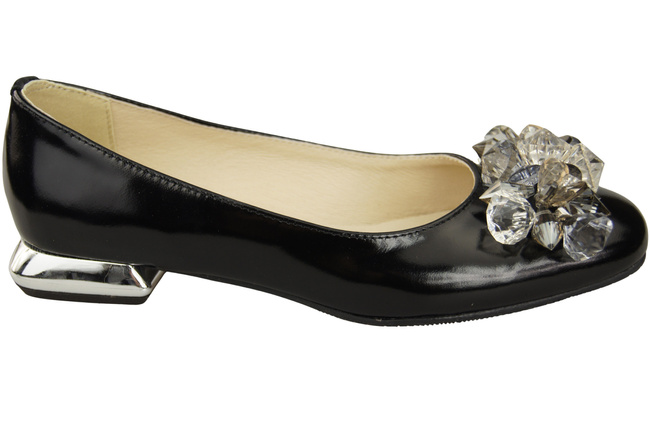 Damen Schwarz glänzend Pumps mit Kristallen flach Naturleder 216 ElitaBut