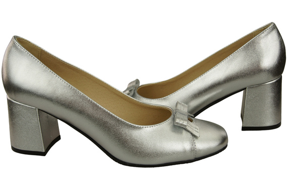 Damen Pumps mit Schleife Silber Naturleder und niedrigem Absatz 203 ElitaBut