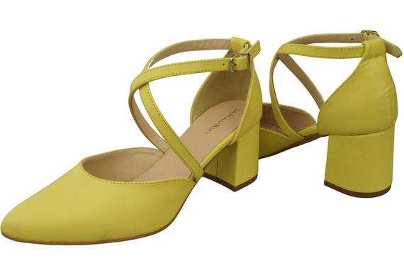 Elegante Zitrone Ledersandalen mit offener Seite und stabilem Absatz 218 ElitaBut