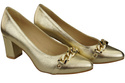 Klassische Frauen Gold Naturleder Schuhe mit Gold Ornament Kette 200 ElitaBut