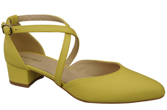 Damen Sandalen Echtleder Zitrone mit Riemen Niedriger Absatz 223 ElitaBut