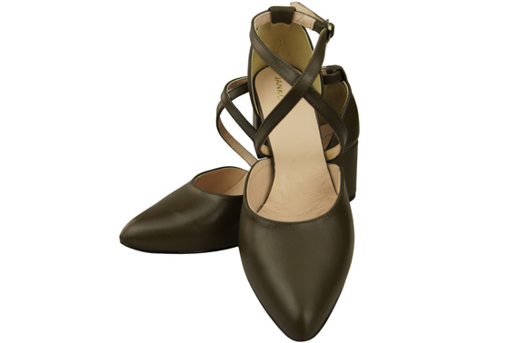 Elegante Olive Ledersandalen mit offener Seite und stabilem Absatz 218 ElitaBut