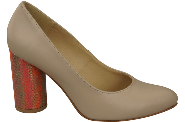 Damenschuhe Cappuccino-Pumps Helles Naturleder Bunter dekorativer Absatz 194 ElitaBut