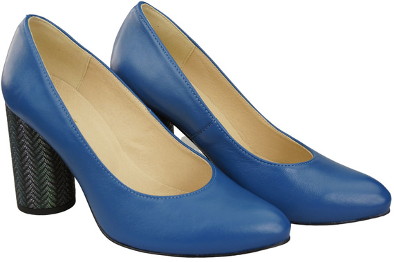 Damenschuhe Pumps Blau Naturleder Bunter dekorativer Absatz 194 ElitaBut