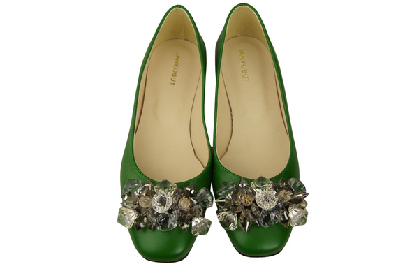 Damen Grün Pumps mit Kristallen flach Naturleder 216 ElitaBut