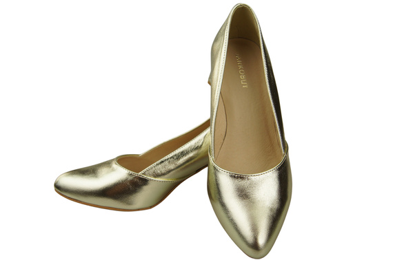Damen Pumps Gold Echtleder Spitz Zehen Absatz ElitaBut 221