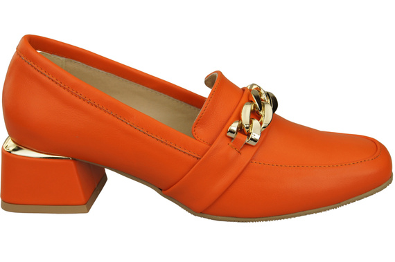 Damenschuhe mit Zierkette Pumps Mokassins Naturleder 193 Orange ElitaBut