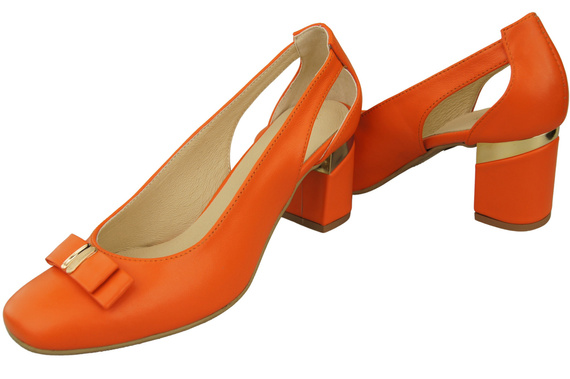 Schuhe Damen Orange Pumps aus Naturleder mit dekorativem Absatz 199 ElitaBut