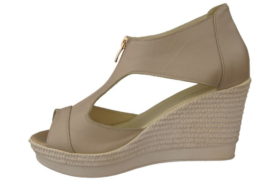 Schuhe Damen Sandalen Keil Naturleder Cappuccino Lico 993 ElitaBut