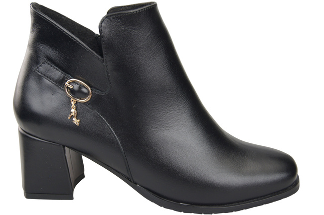 Damen-Stiefeletten ElitaBut 226 Schwarz aus Naturleder, gefüttert, eckige Zehenkappe, Blockabsatz