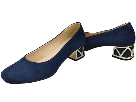 Bequeme Damenschuhe Marineblau Pumps mit dekorativem Absatz Natürliches Wildleder 219 von ElitaBut