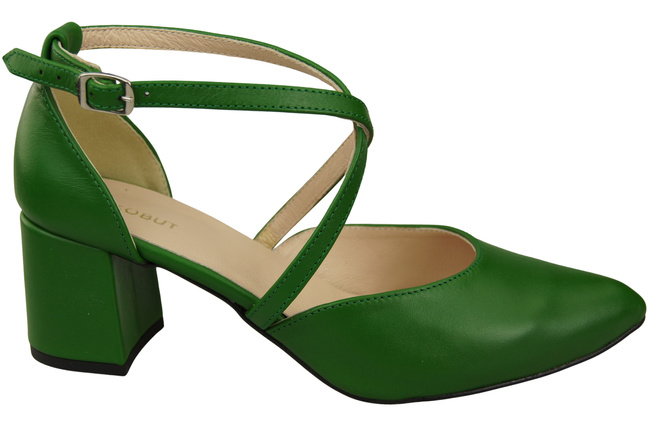 Elegante Grün Ledersandalen mit offener Seite und stabilem Absatz 218 ElitaBut