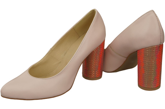 Damenschuhe Pumps rosa Puder Naturleder Bunt Zierabsatz 194 ElitaBut