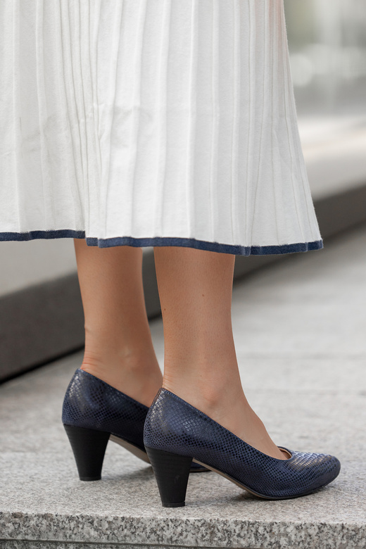 Damenschuhe Pumps, Naturleder, Schuppenmotiv, Marineblau 927 ElitaBut