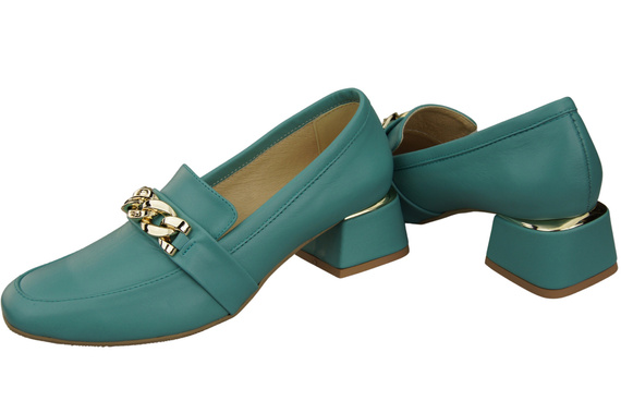 Damenschuhe mit Zierkette Pumps Mokassins Naturleder 193 Türkis ElitaBut