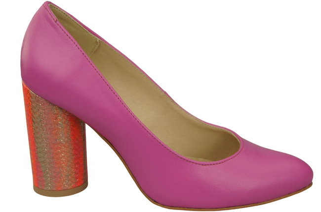 Damenschuhe Pumps Fuchsia Naturleder Bunter dekorativer Absatz 194 ElitaBut
