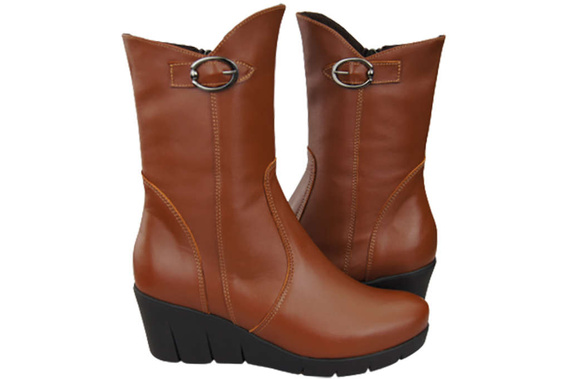 Damen-Keilstiefel, Naturleder, Braun 178 ElitaBut
