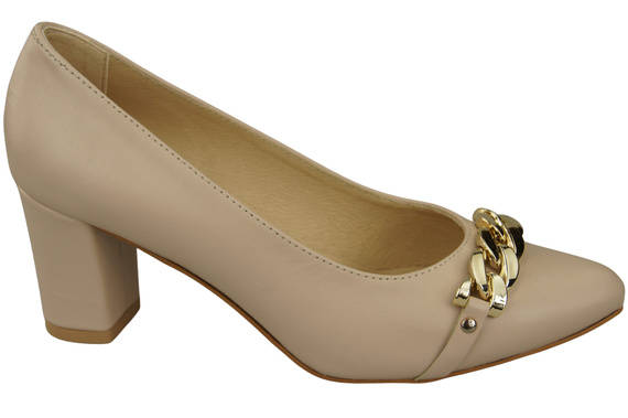 Klassische Frauen Cappuccino Blass Naturleder Schuhe mit Gold Ornament Kette 200 ElitaBut