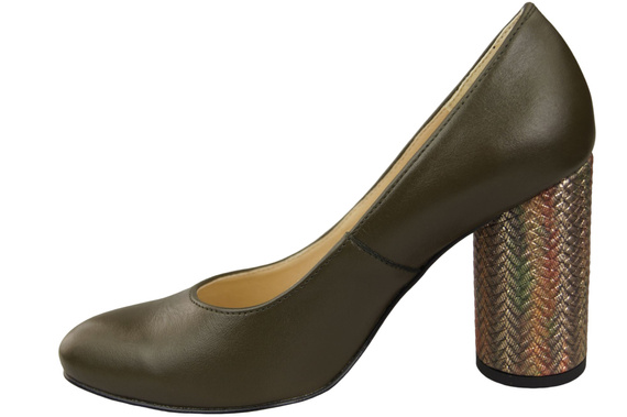 Damenschuhe Pumps Oliv Naturleder Bunter Zierabsatz 194 ElitaBut