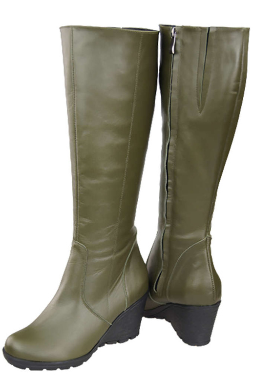 Damenschuhe Keilstiefel, Naturleder, Olive 745 ElitaBut