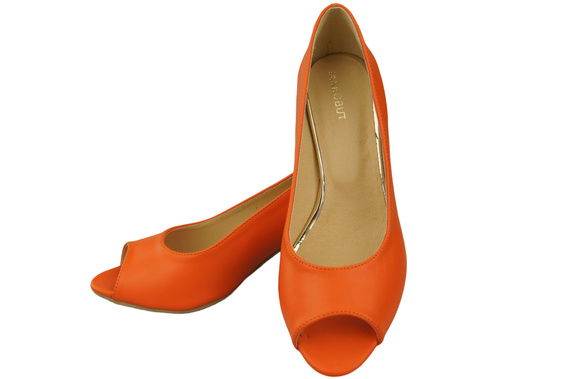 Damenschuhe PEEP TOE Pumps Orange Naturleder mit beschichtetem Absatz 192 ElitaBut