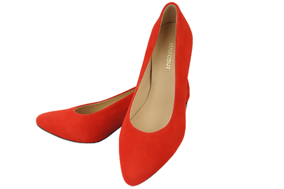 Damenschuhe, rote Pumps, natürliches Wildleder, dekorativer Absatz 158 von ElitaBut