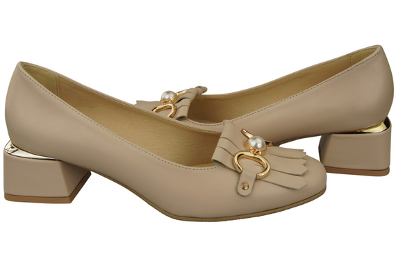 Damenschuhe Pumps verziert mit Fransen Cappuccino Helles Naturleder 195 ElitaBut