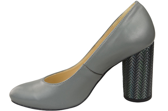 Damenschuhe Pumps Grau Naturleder Bunter dekorativer Absatz 194 ElitaBut