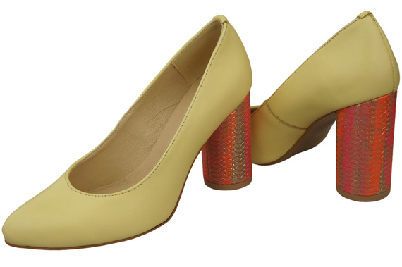 Damenschuhe Pumps Banane Naturleder Bunter Zierabsatz 194 ElitaBut