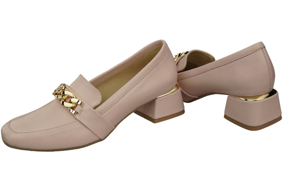 Damenschuhe mit Zierkette Pumps Mokassins Naturleder 193 Puderrosa ElitaBut