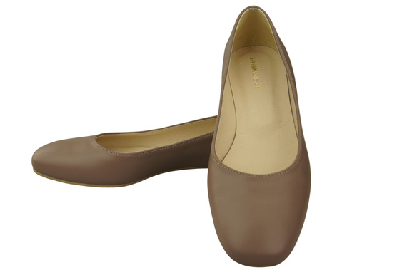 Flache Frauen Schuhe Cappuccino Dunkel Dekorative Ferse Naturleder 209 ElitaBut