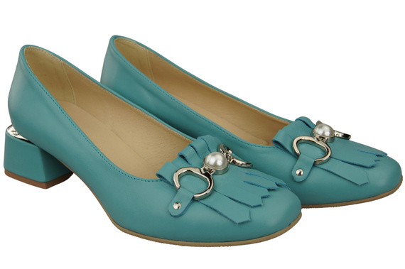 Damenschuhe Pumps verziert mit Fransen Naturleder 195 Türkis ElitaBut