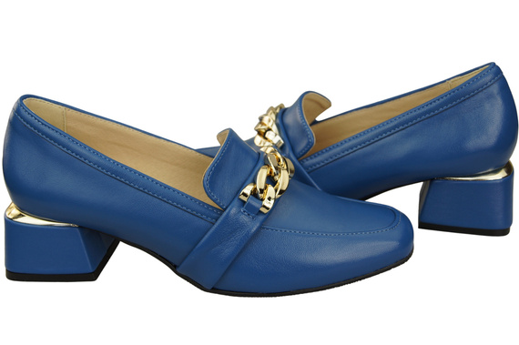 Damenschuhe mit Zierkette Pumps Mokassins Naturleder 193 Blau ElitaBut
