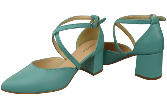 Elegante Türkis Ledersandalen mit offener Seite und stabilem Absatz 218 ElitaBut