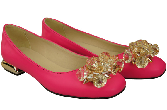 Damen Neon Rosa Pumps mit Kristallen flach Naturleder 216 ElitaBut