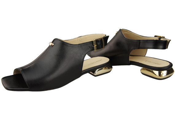 Bequeme Frauenschuhe Sandalen Schwarz Flacher Goldabsatz Naturleder 207 ElitaBut