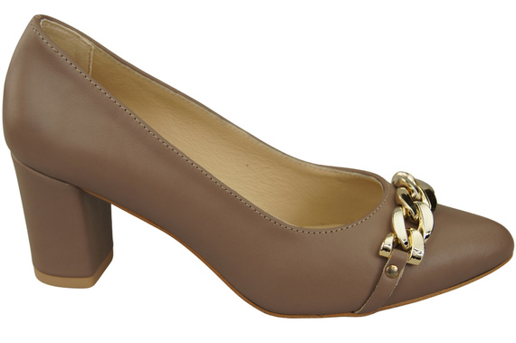 Klassische Frauen Cappuccino Dunkel Naturleder Schuhe mit Gold Ornament Kette 200 ElitaBut