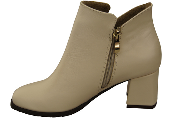 Damen-Stiefeletten ElitaBut 226 Beige aus Naturleder, gefüttert, eckige Zehenkappe, Blockabsatz