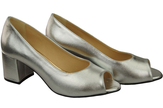 Damenschuhe PEEP TOE Pumps Silber Naturleder mit beschichtetem Absatz 192 ElitaBut