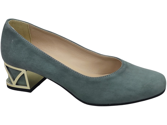 Bequeme Damenschuhe Aschgrau Pumps mit dekorativem Absatz Natürliches Wildleder 219 von ElitaBut