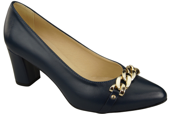 Klassische Frauen Marineblau Naturleder Schuhe mit Gold Ornament Kette 200 ElitaBut